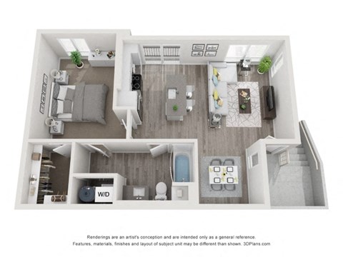 Floor plan for 1 bed, 1 bath, 807 sqft
